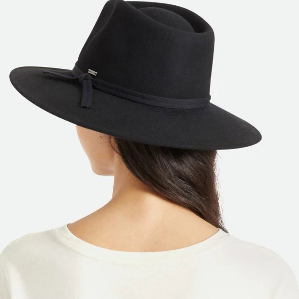 Brixton Joanna Australian WOOL Felt Fedora Packable Hat Adjustable, Black NEW - Picture 10 of 12